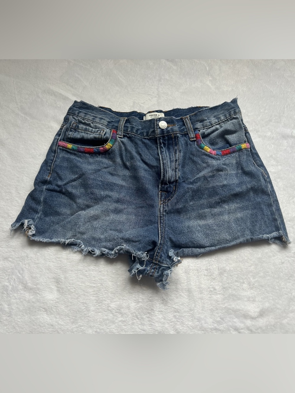 Forever 21 Women's Distressed Denim Jean Shorts Blue Waist 28